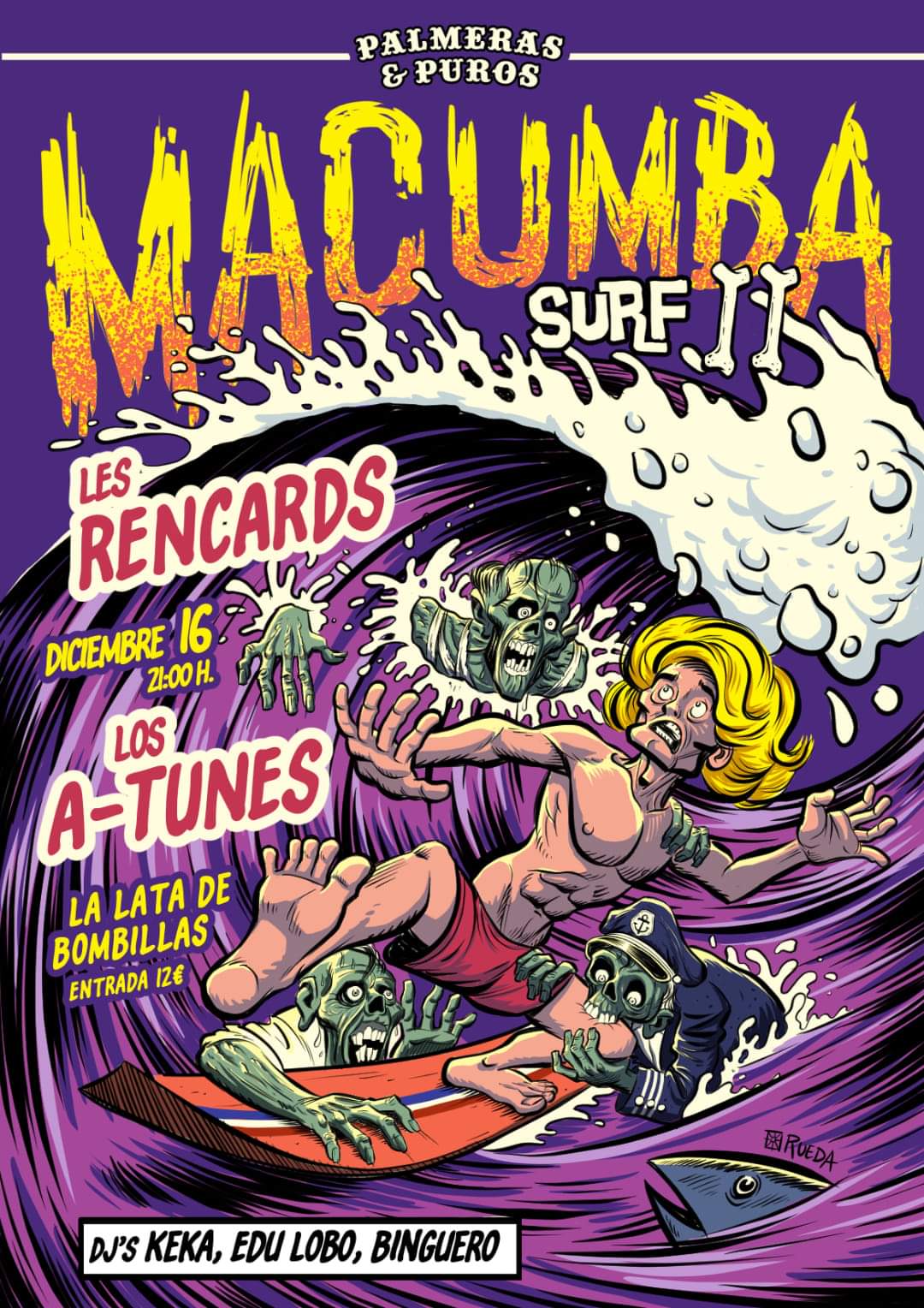 Cartel del concierto Macumba Surf II organizado por el fanzine Palmeras y Puros